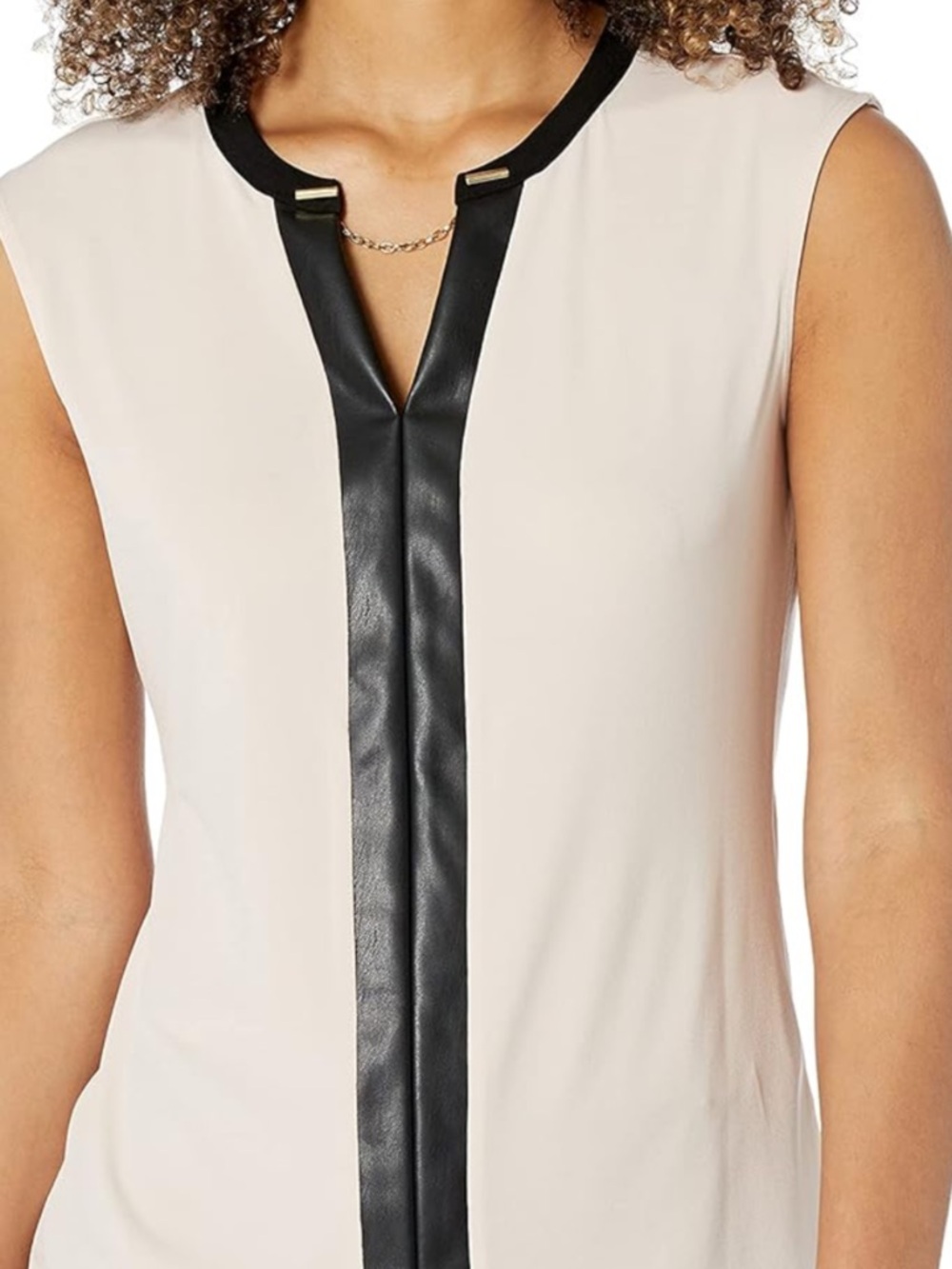 Calvin Klein Blush Pink/ cream Sleeveless Blouse with Black Trim and Chain